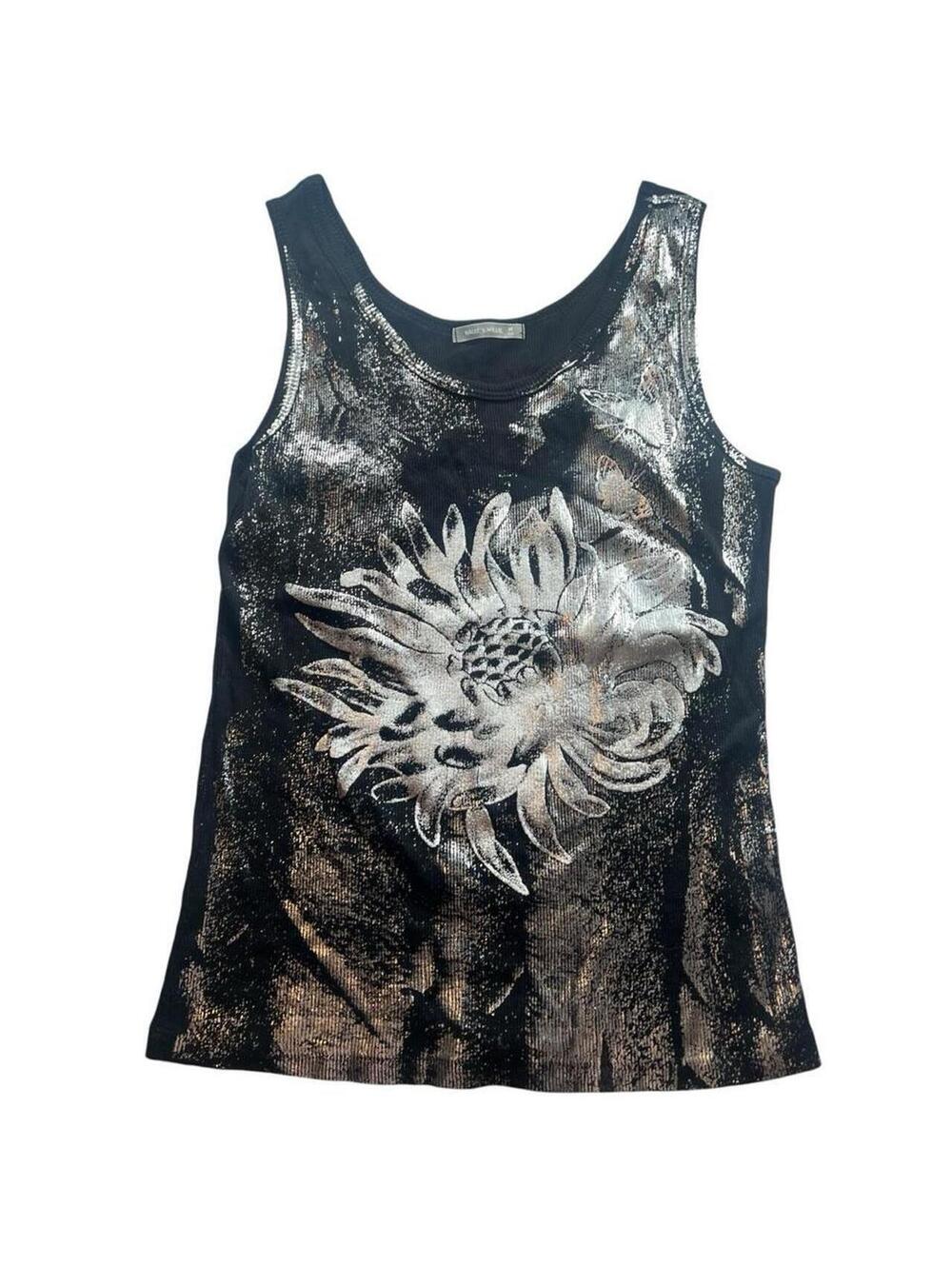 Vintage Black Metallic Floral Tank Top